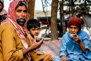 Father with kids drinking tea photography