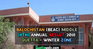 Balochistan (BEAC) Middle (8th) Annual Result 2018 Quetta - Winter Zone